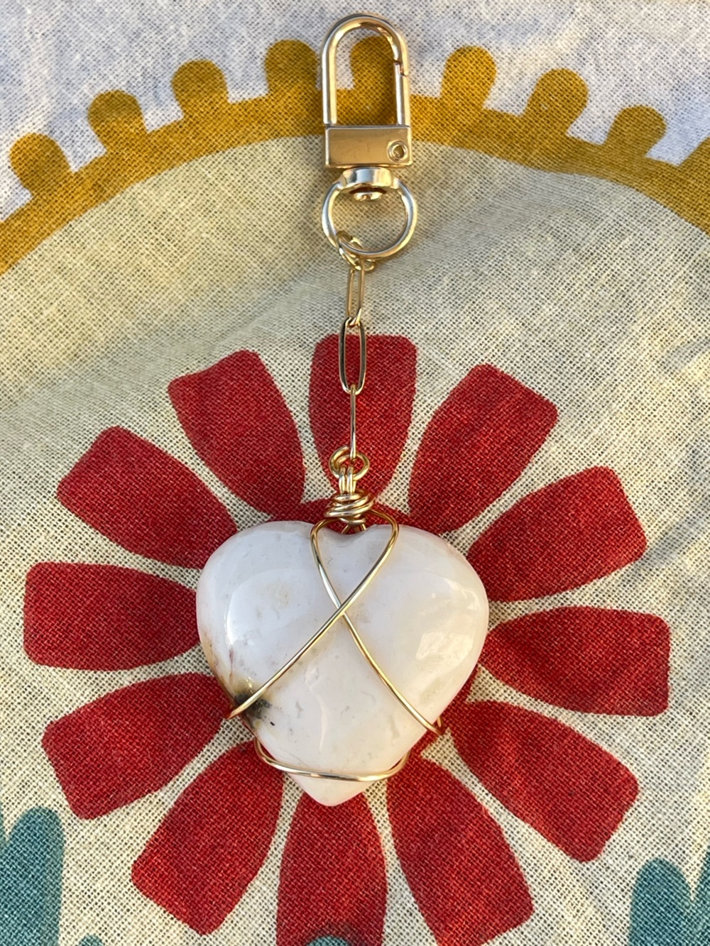 Bruised But Not Broken White Heart Bag Charm / Key Chain Gold